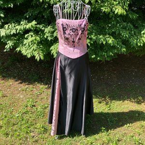 90s Y2K formal dress prom pink black  |XS-S|made in usa spaghetti straps beaded